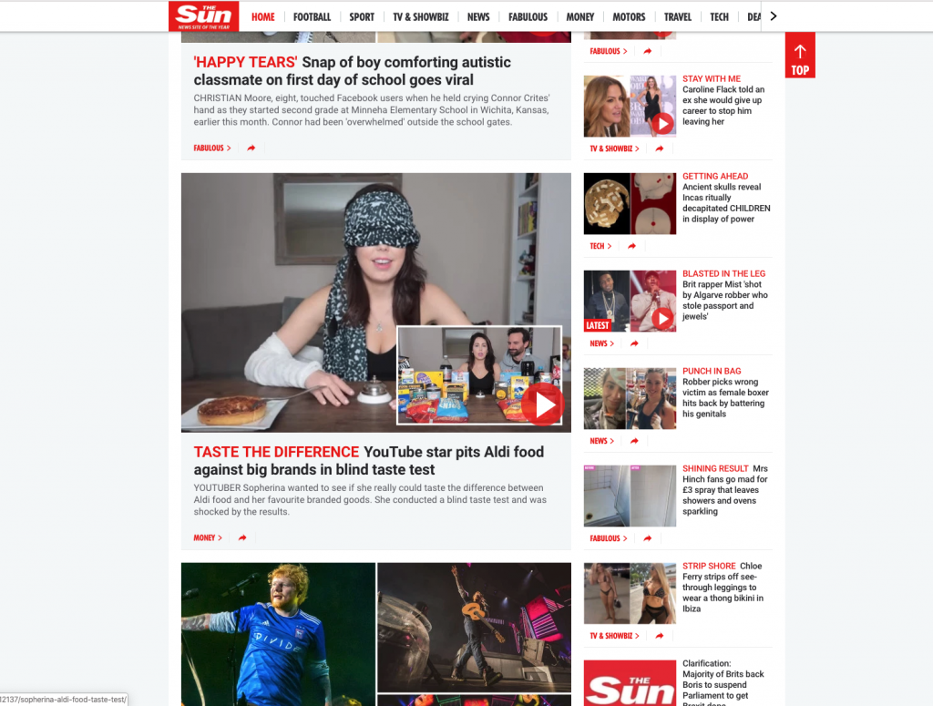 Sopherina on The Sun's Homepage